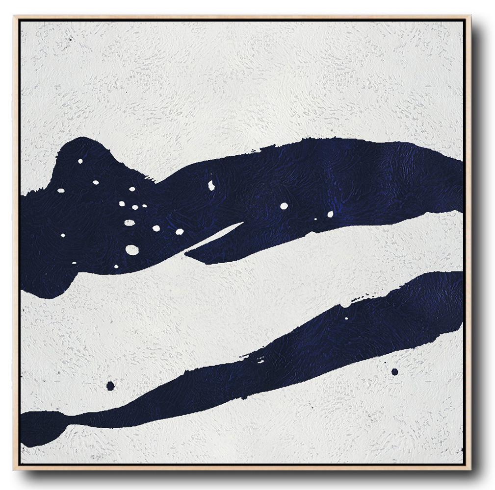Minimalist Navy Blue And White Painting - Modern Art Posters Large